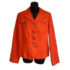 Harve Bernard Linen Blazer Womens 10 Orange Bright Career Wear Office Statement